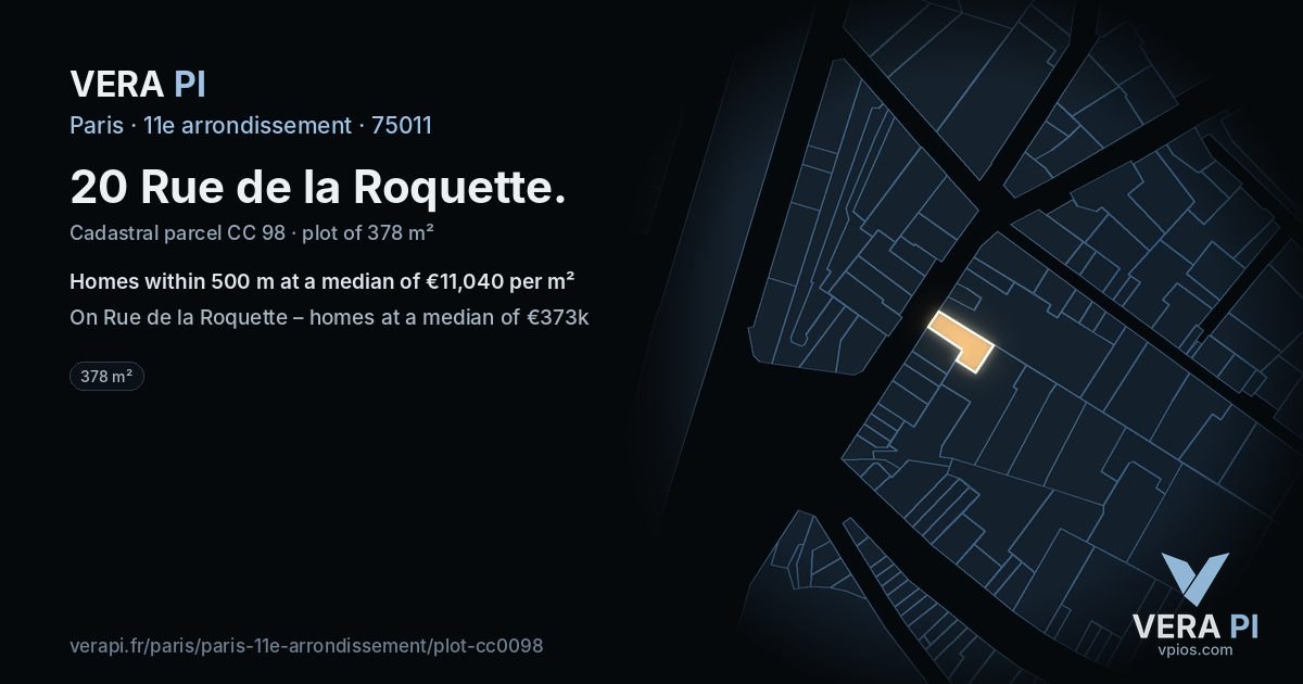 20 Rue de la Roquette, 11e arrondissement at night – the plot lit, the parcels around coloured by the prices near them