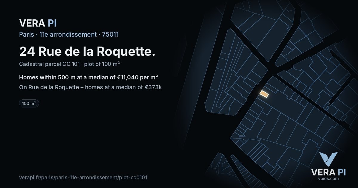 24 Rue de la Roquette, 11e arrondissement at night – the plot lit, the parcels around coloured by the prices near them