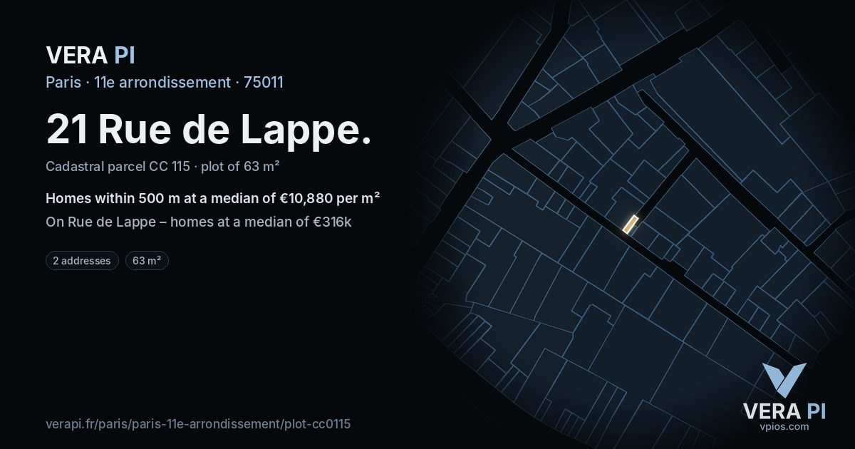 21 Rue de Lappe, 11e arrondissement at night – the plot lit, the parcels around coloured by the prices near them