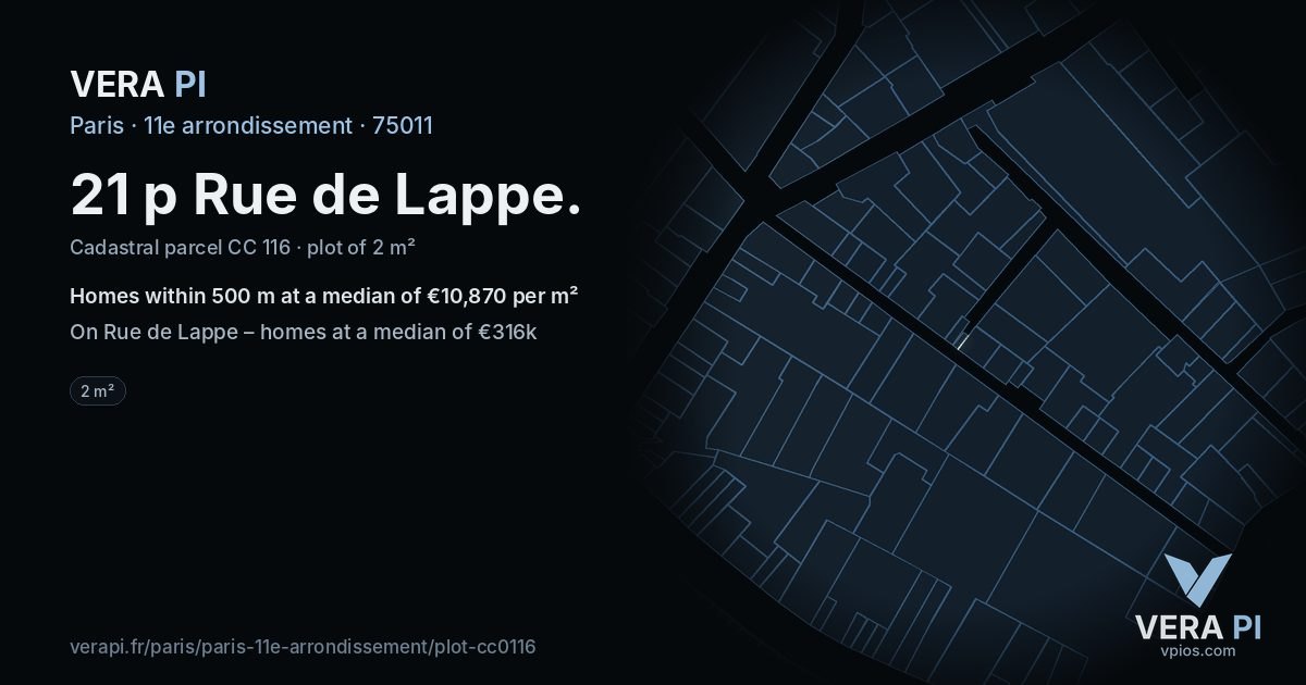 21 p Rue de Lappe, 11e arrondissement at night – the plot lit, the parcels around coloured by the prices near them