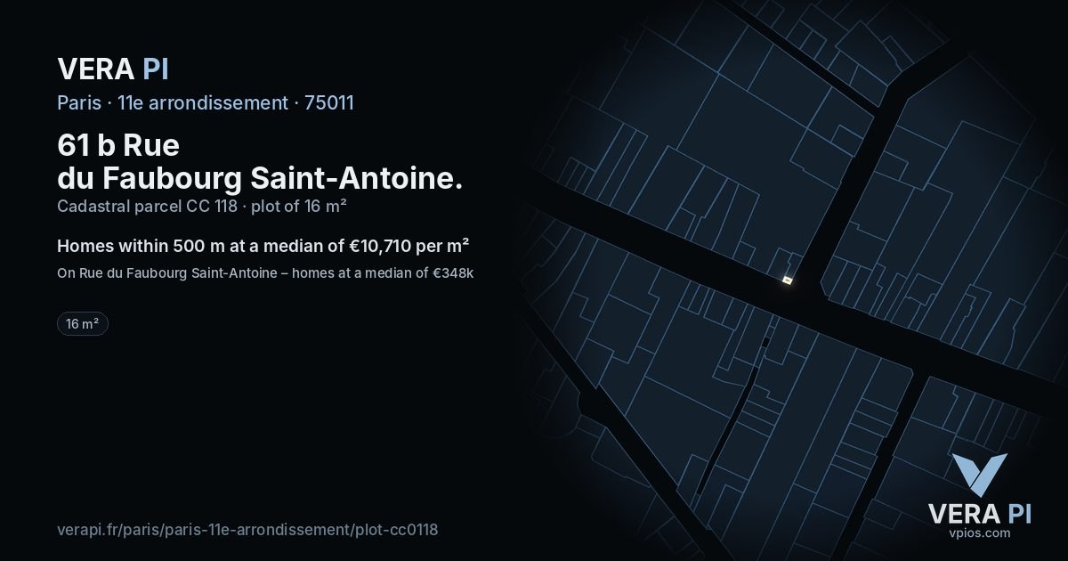 61 b Rue du Faubourg Saint-Antoine, 11e arrondissement at night – the plot lit, the parcels around coloured by the prices near them
