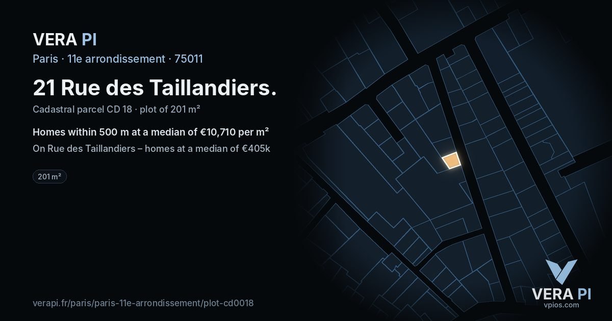 21 Rue des Taillandiers, 11e arrondissement at night – the plot lit, the parcels around coloured by the prices near them