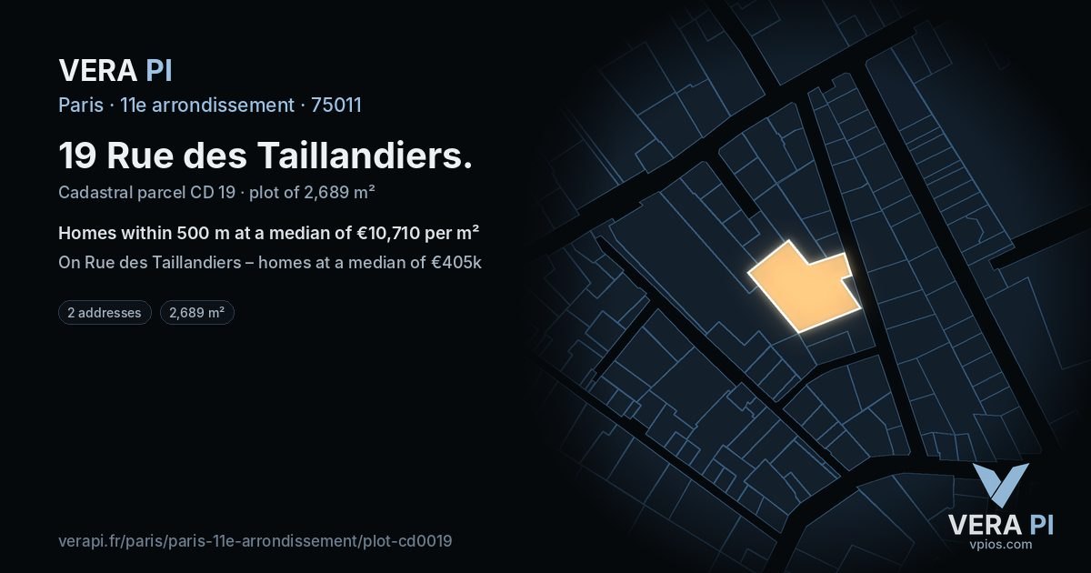 19 Rue des Taillandiers, 11e arrondissement at night – the plot lit, the parcels around coloured by the prices near them
