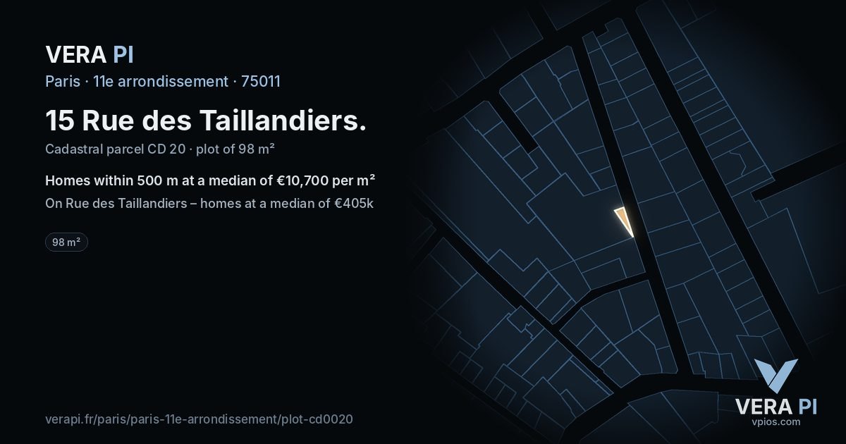 15 Rue des Taillandiers, 11e arrondissement at night – the plot lit, the parcels around coloured by the prices near them