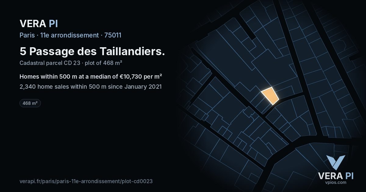 5 Passage des Taillandiers, 11e arrondissement at night – the plot lit, the parcels around coloured by the prices near them