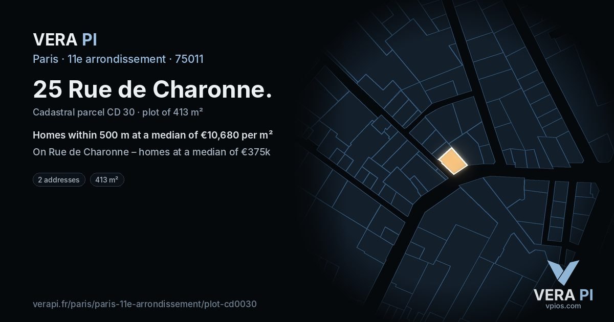 25 Rue de Charonne, 11e arrondissement at night – the plot lit, the parcels around coloured by the prices near them