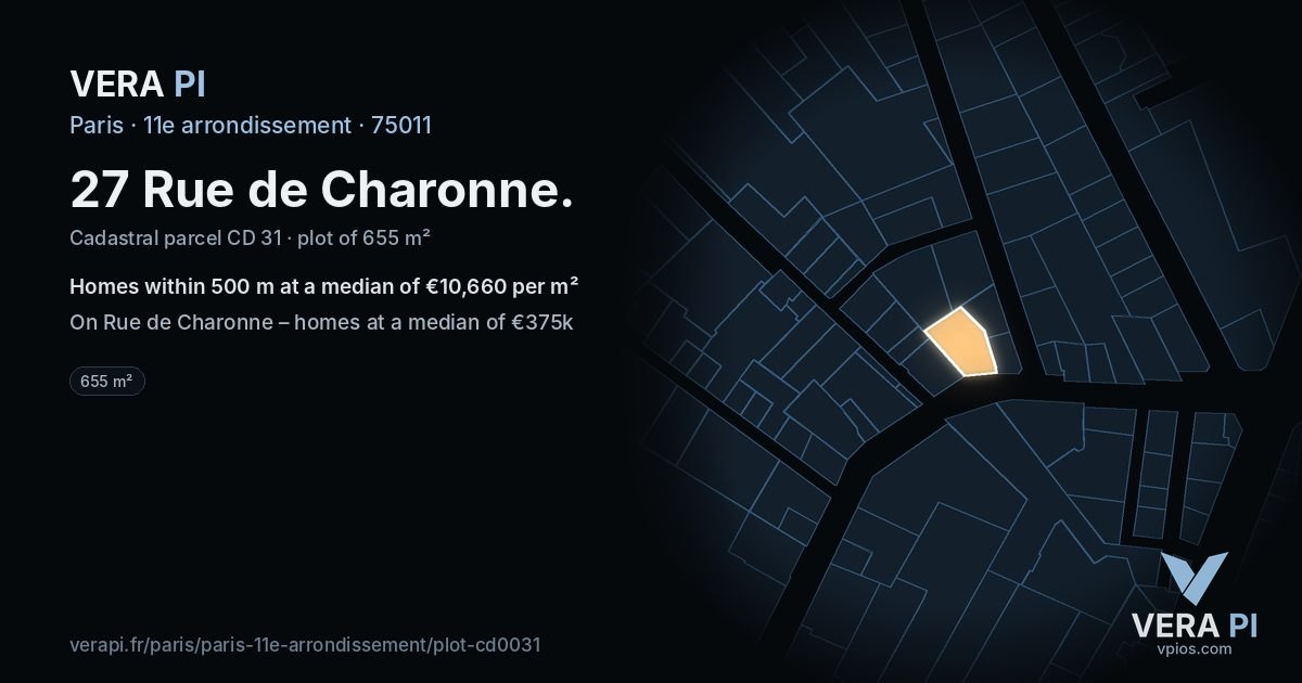 27 Rue de Charonne, 11e arrondissement at night – the plot lit, the parcels around coloured by the prices near them