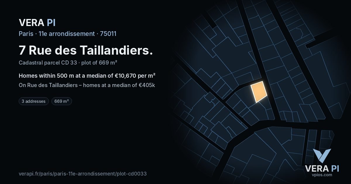 7 Rue des Taillandiers, 11e arrondissement at night – the plot lit, the parcels around coloured by the prices near them