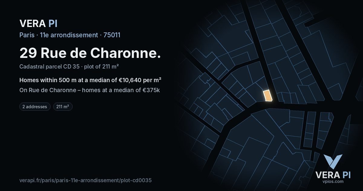 29 Rue de Charonne, 11e arrondissement at night – the plot lit, the parcels around coloured by the prices near them
