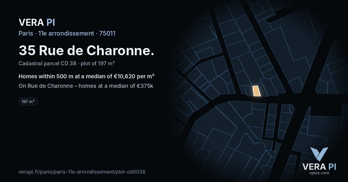 35 Rue de Charonne, 11e arrondissement at night – the plot lit, the parcels around coloured by the prices near them