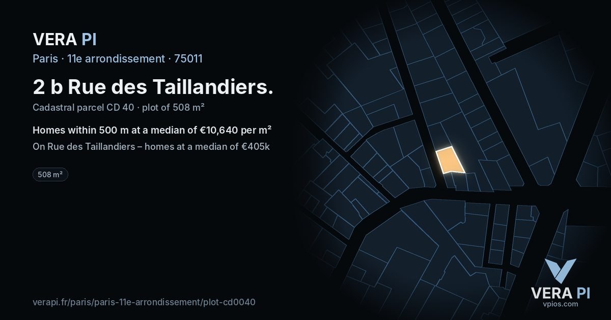 2 b Rue des Taillandiers, 11e arrondissement at night – the plot lit, the parcels around coloured by the prices near them