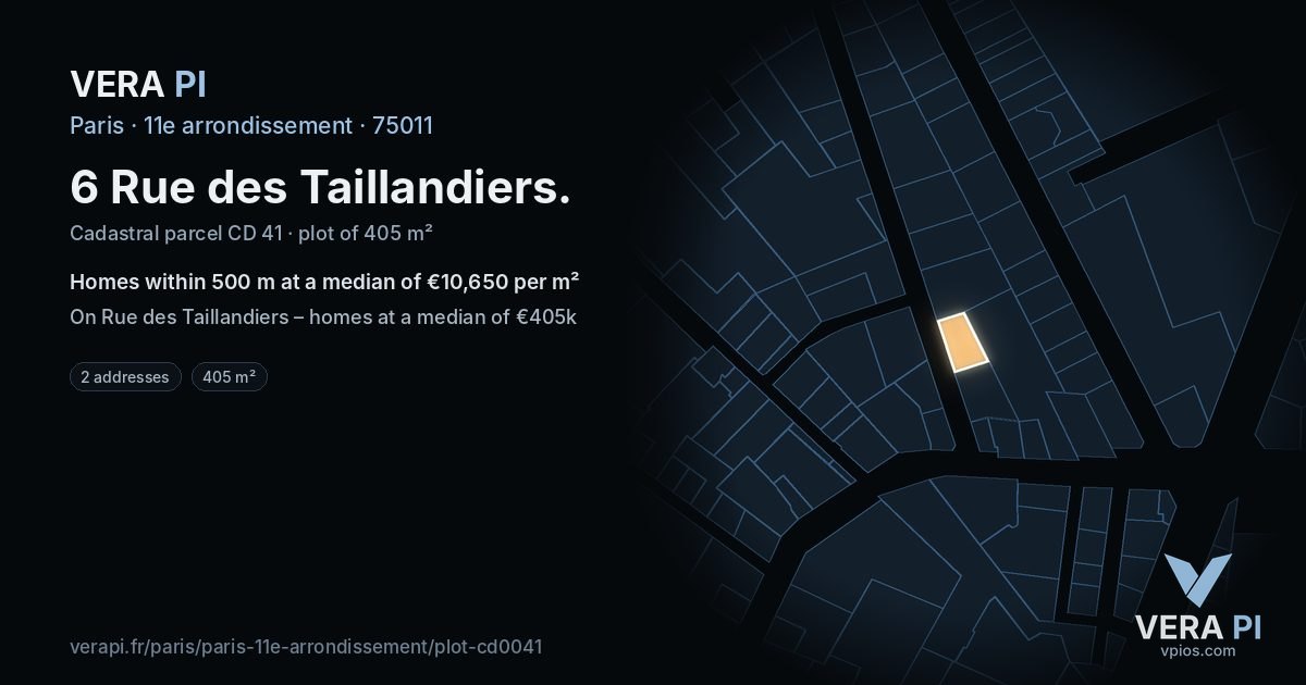 6 Rue des Taillandiers, 11e arrondissement at night – the plot lit, the parcels around coloured by the prices near them