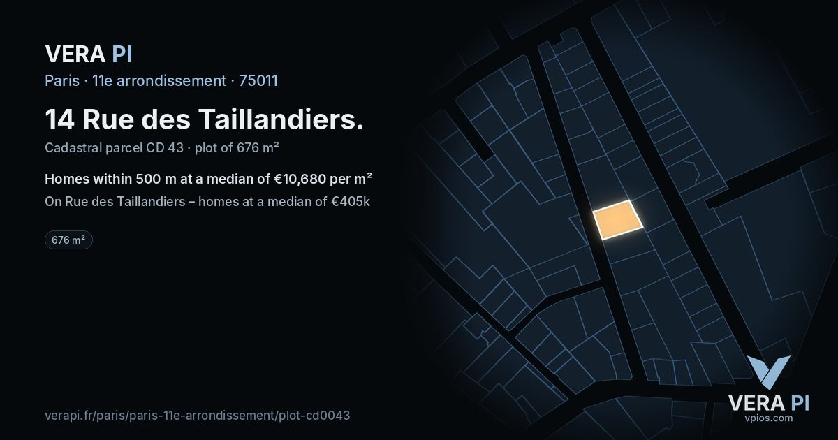 14 Rue des Taillandiers, 11e arrondissement at night – the plot lit, the parcels around coloured by the prices near them