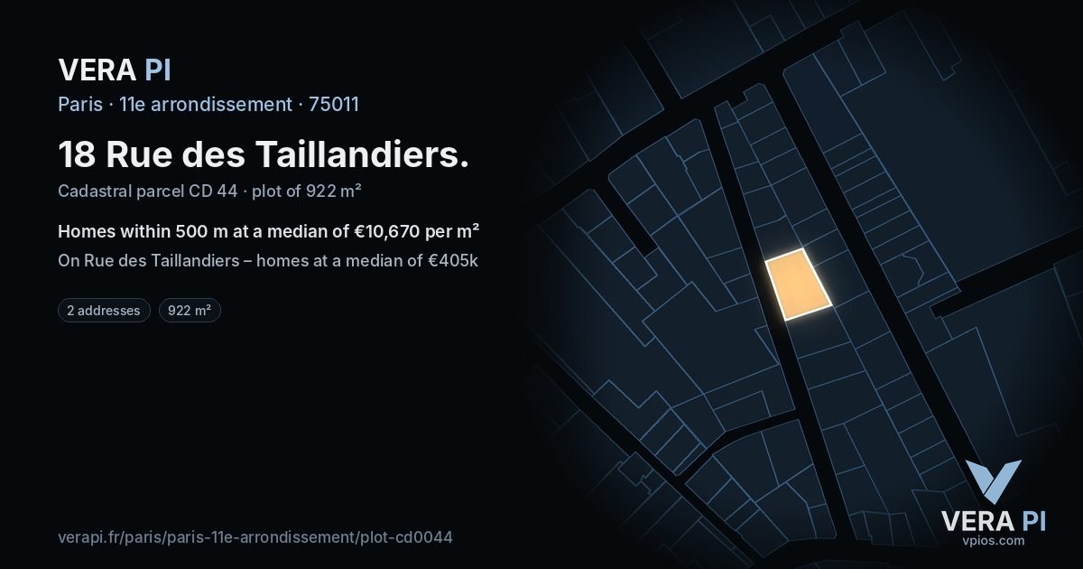 18 Rue des Taillandiers, 11e arrondissement at night – the plot lit, the parcels around coloured by the prices near them