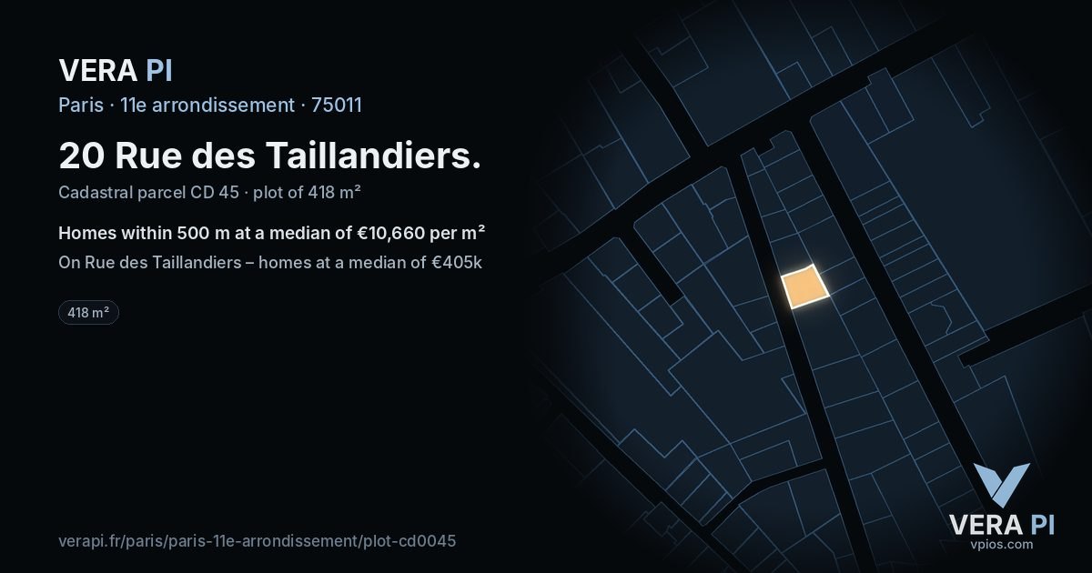 20 Rue des Taillandiers, 11e arrondissement at night – the plot lit, the parcels around coloured by the prices near them