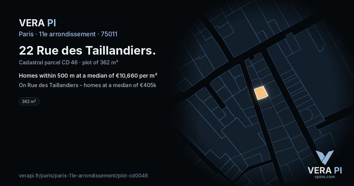 22 Rue des Taillandiers, 11e arrondissement at night – the plot lit, the parcels around coloured by the prices near them