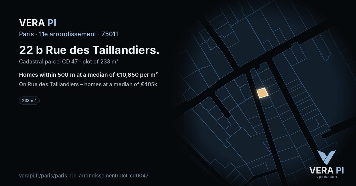 22 b Rue des Taillandiers, 11e arrondissement at night – the plot lit, the parcels around coloured by the prices near them