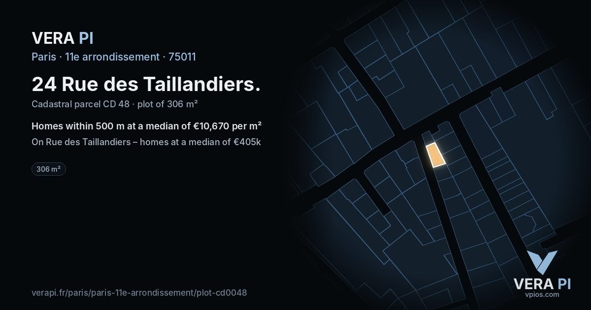 24 Rue des Taillandiers, 11e arrondissement at night – the plot lit, the parcels around coloured by the prices near them