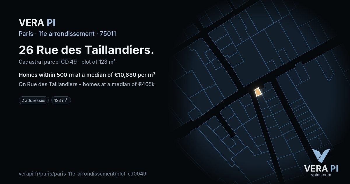 26 Rue des Taillandiers, 11e arrondissement at night – the plot lit, the parcels around coloured by the prices near them