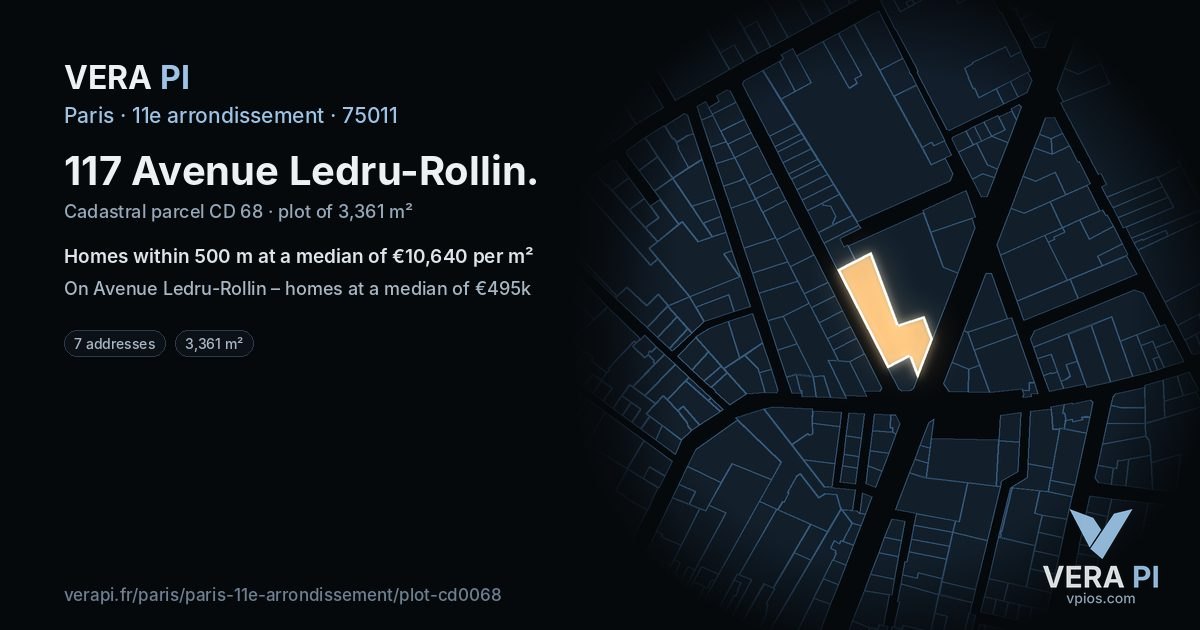 117 Avenue Ledru-Rollin, 11e arrondissement at night – the plot lit, the parcels around coloured by the prices near them