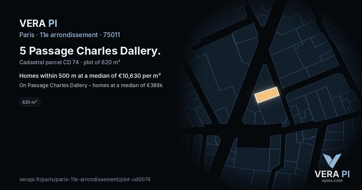 5 Passage Charles Dallery, 11e arrondissement at night – the plot lit, the parcels around coloured by the prices near them