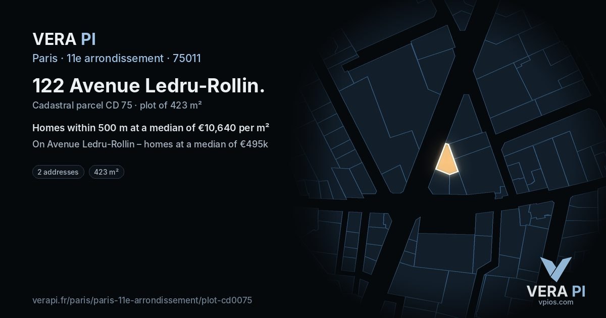 122 Avenue Ledru-Rollin, 11e arrondissement at night – the plot lit, the parcels around coloured by the prices near them