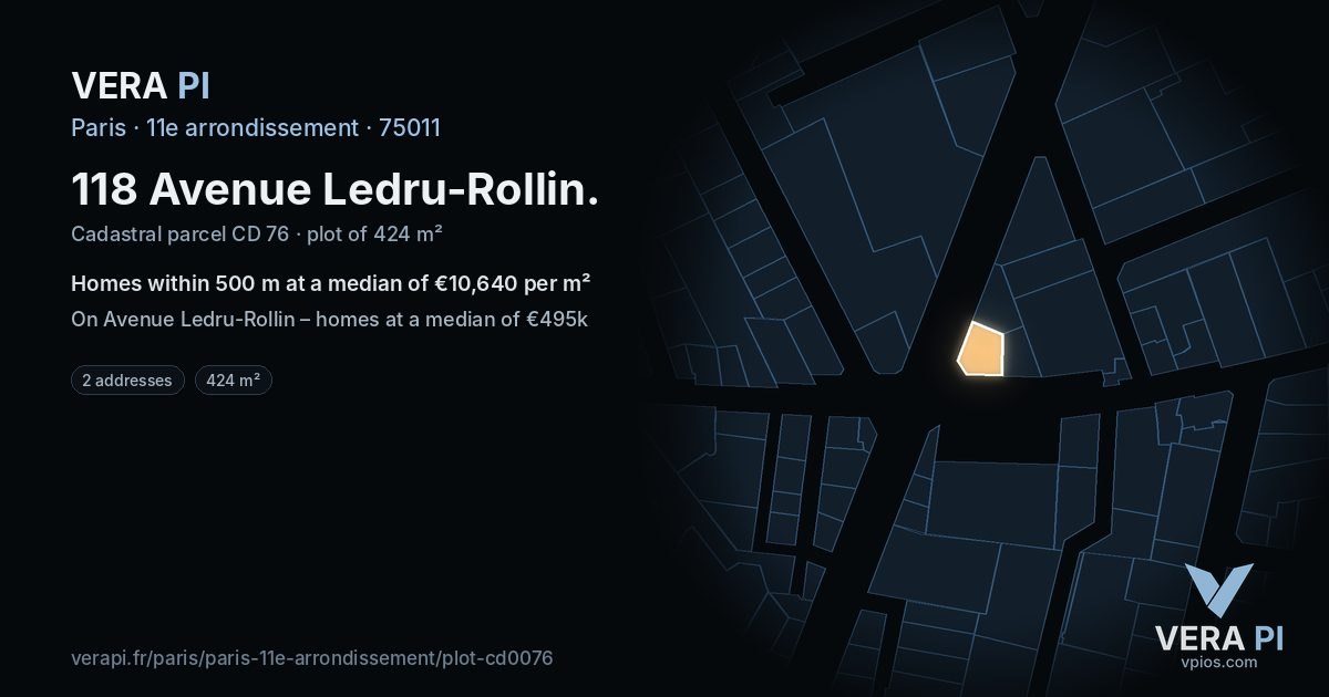 118 Avenue Ledru-Rollin, 11e arrondissement at night – the plot lit, the parcels around coloured by the prices near them