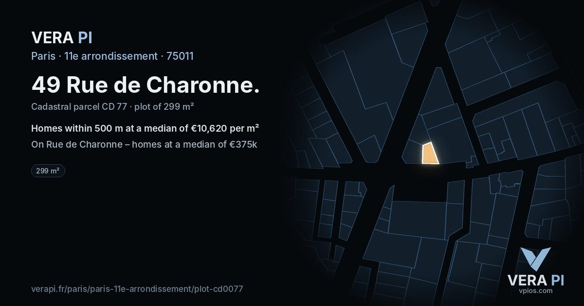 49 Rue de Charonne, 11e arrondissement at night – the plot lit, the parcels around coloured by the prices near them