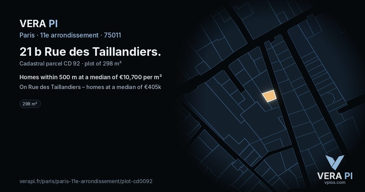 21 b Rue des Taillandiers, 11e arrondissement at night – the plot lit, the parcels around coloured by the prices near them