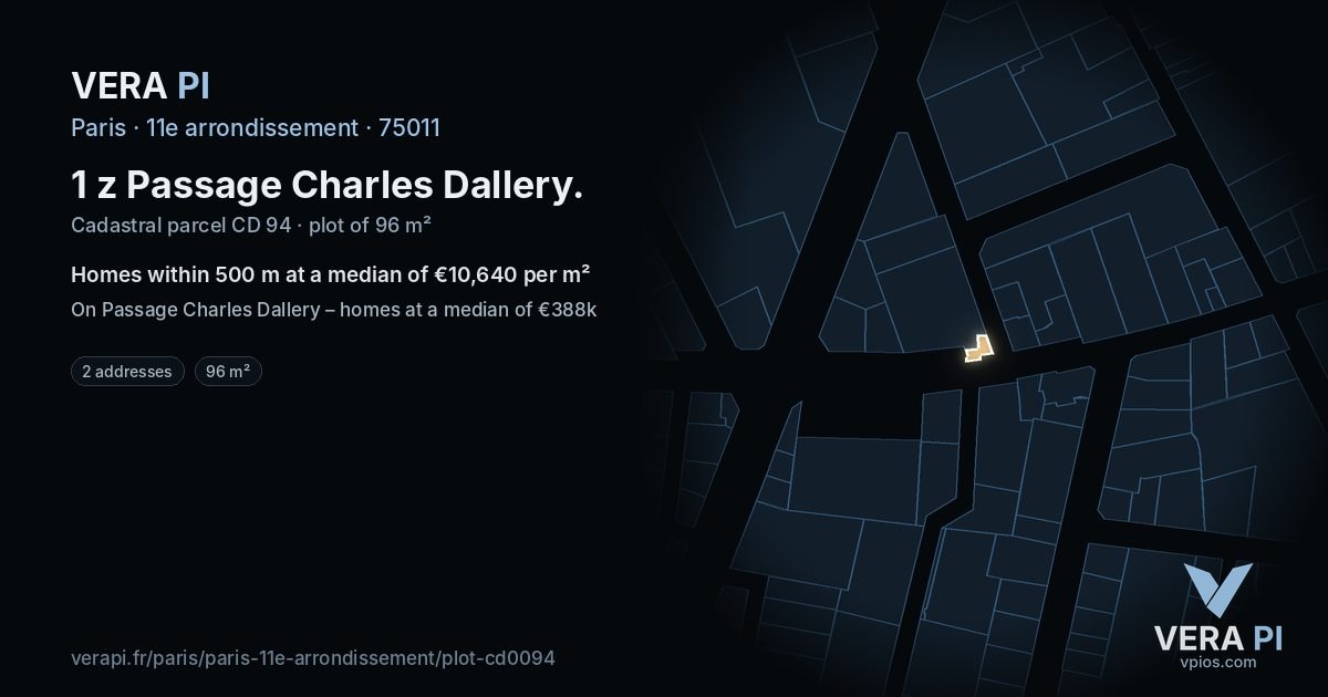 1 z Passage Charles Dallery, 11e arrondissement at night – the plot lit, the parcels around coloured by the prices near them