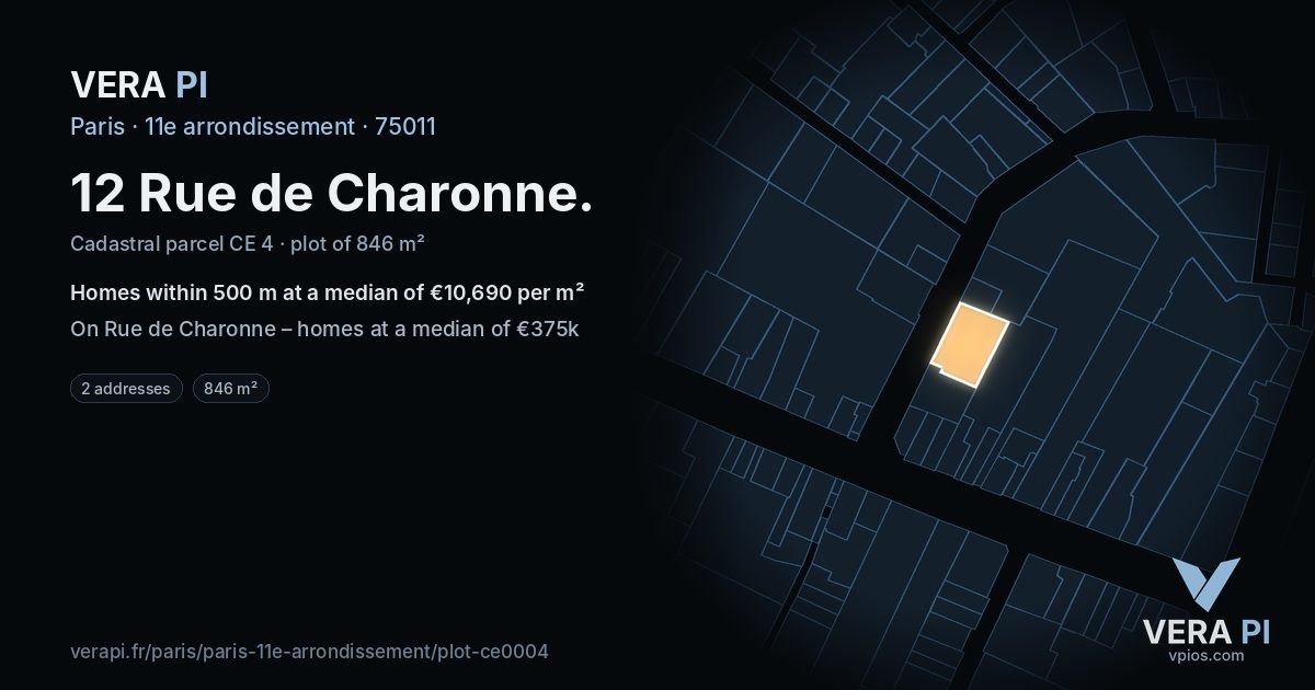12 Rue de Charonne, 11e arrondissement at night – the plot lit, the parcels around coloured by the prices near them