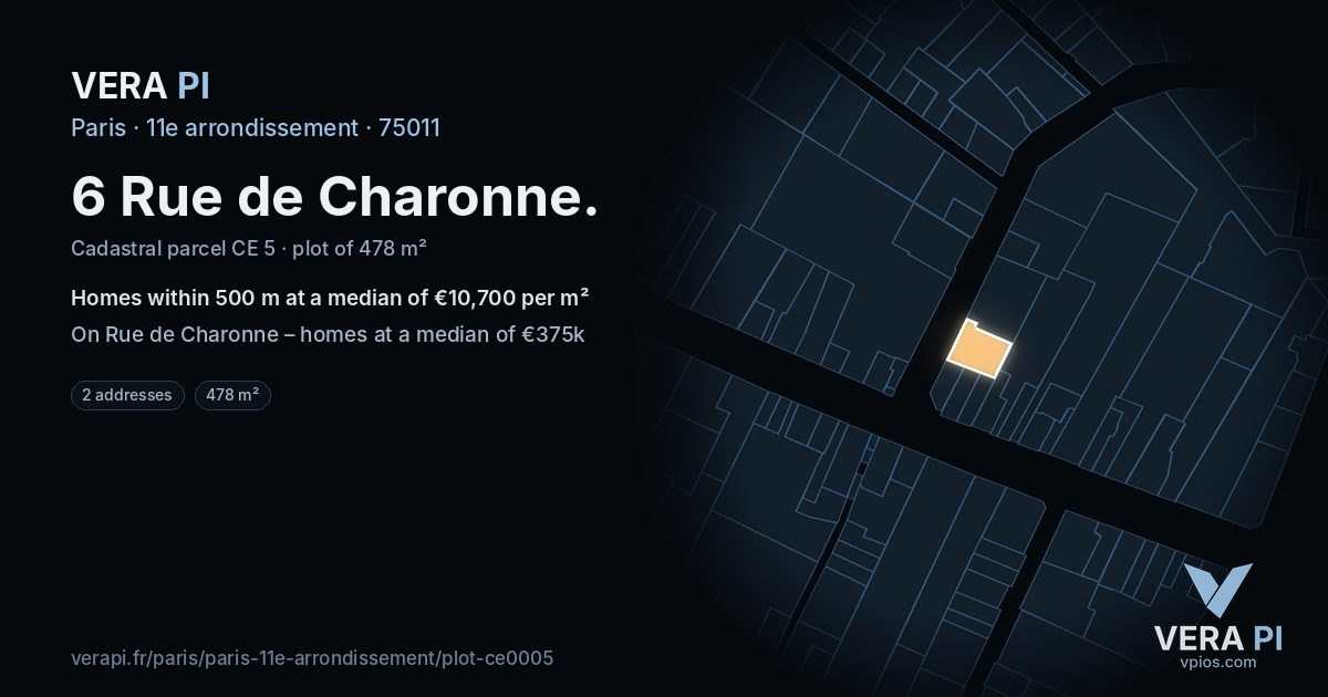 6 Rue de Charonne, 11e arrondissement at night – the plot lit, the parcels around coloured by the prices near them