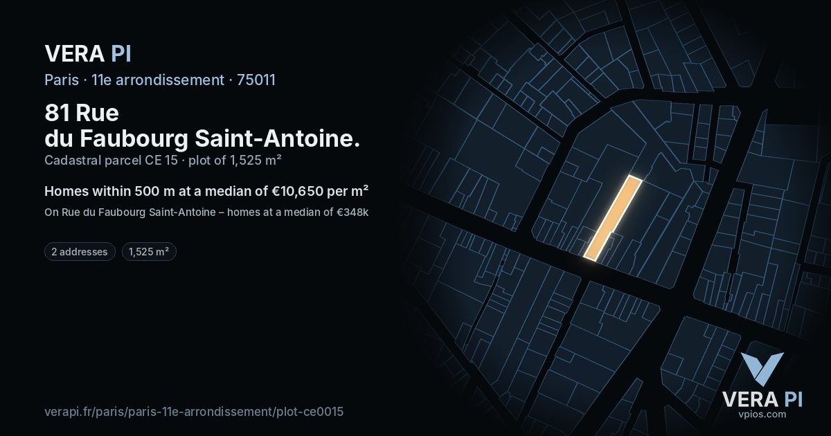 81 Rue du Faubourg Saint-Antoine, 11e arrondissement at night – the plot lit, the parcels around coloured by the prices near them