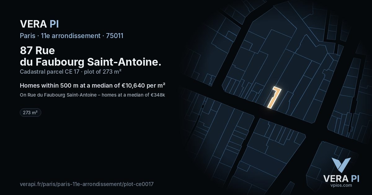 87 Rue du Faubourg Saint-Antoine, 11e arrondissement at night – the plot lit, the parcels around coloured by the prices near them