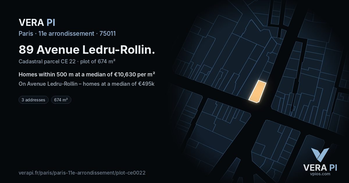 89 Avenue Ledru-Rollin, 11e arrondissement at night – the plot lit, the parcels around coloured by the prices near them