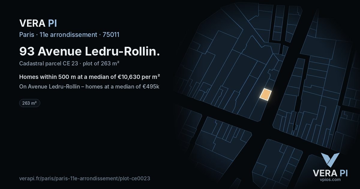 93 Avenue Ledru-Rollin, 11e arrondissement at night – the plot lit, the parcels around coloured by the prices near them