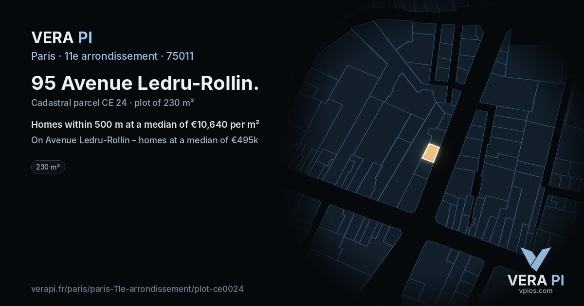 95 Avenue Ledru-Rollin, 11e arrondissement at night – the plot lit, the parcels around coloured by the prices near them
