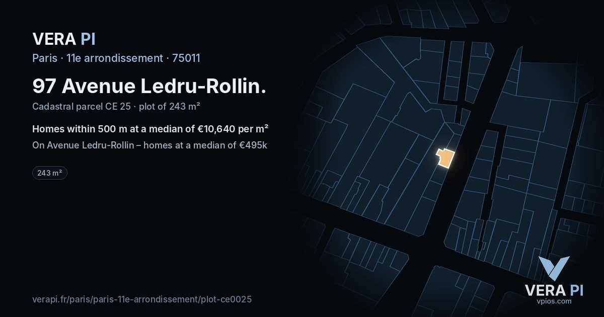 97 Avenue Ledru-Rollin, 11e arrondissement at night – the plot lit, the parcels around coloured by the prices near them