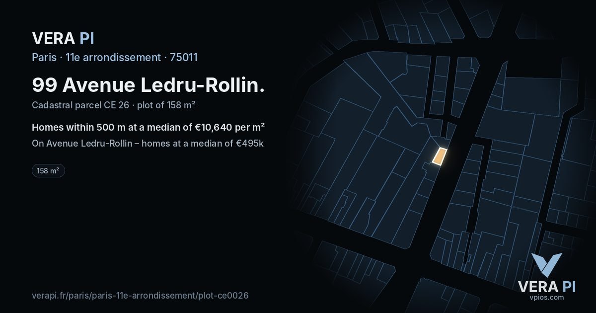 99 Avenue Ledru-Rollin, 11e arrondissement at night – the plot lit, the parcels around coloured by the prices near them