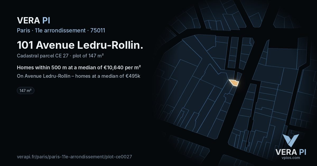 101 Avenue Ledru-Rollin, 11e arrondissement at night – the plot lit, the parcels around coloured by the prices near them
