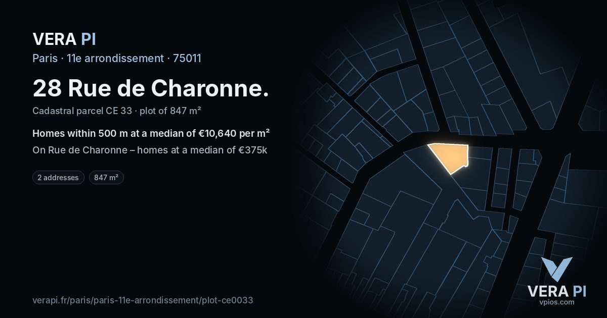 28 Rue de Charonne, 11e arrondissement at night – the plot lit, the parcels around coloured by the prices near them