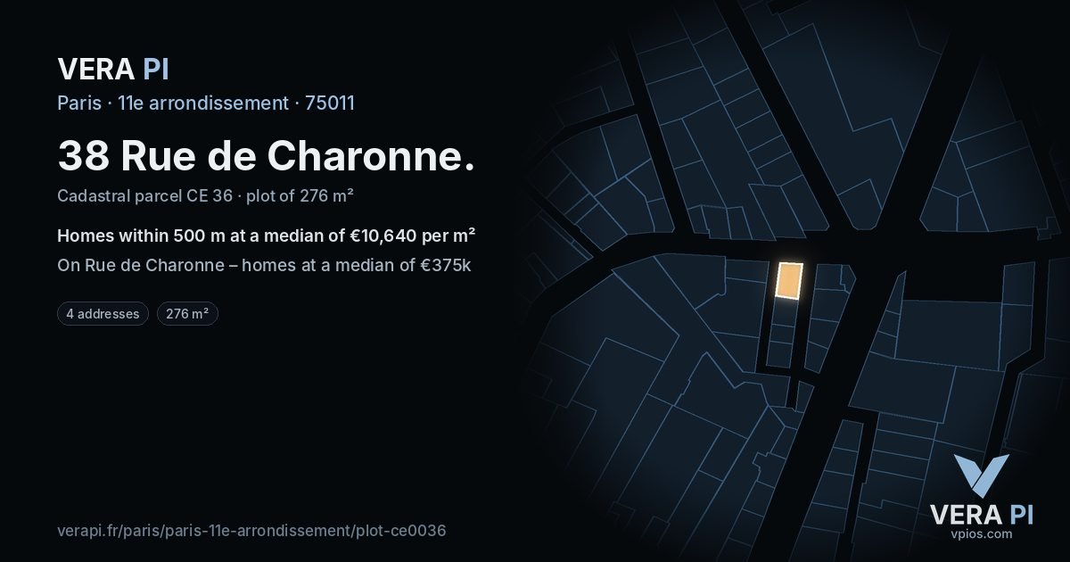 38 Rue de Charonne, 11e arrondissement at night – the plot lit, the parcels around coloured by the prices near them