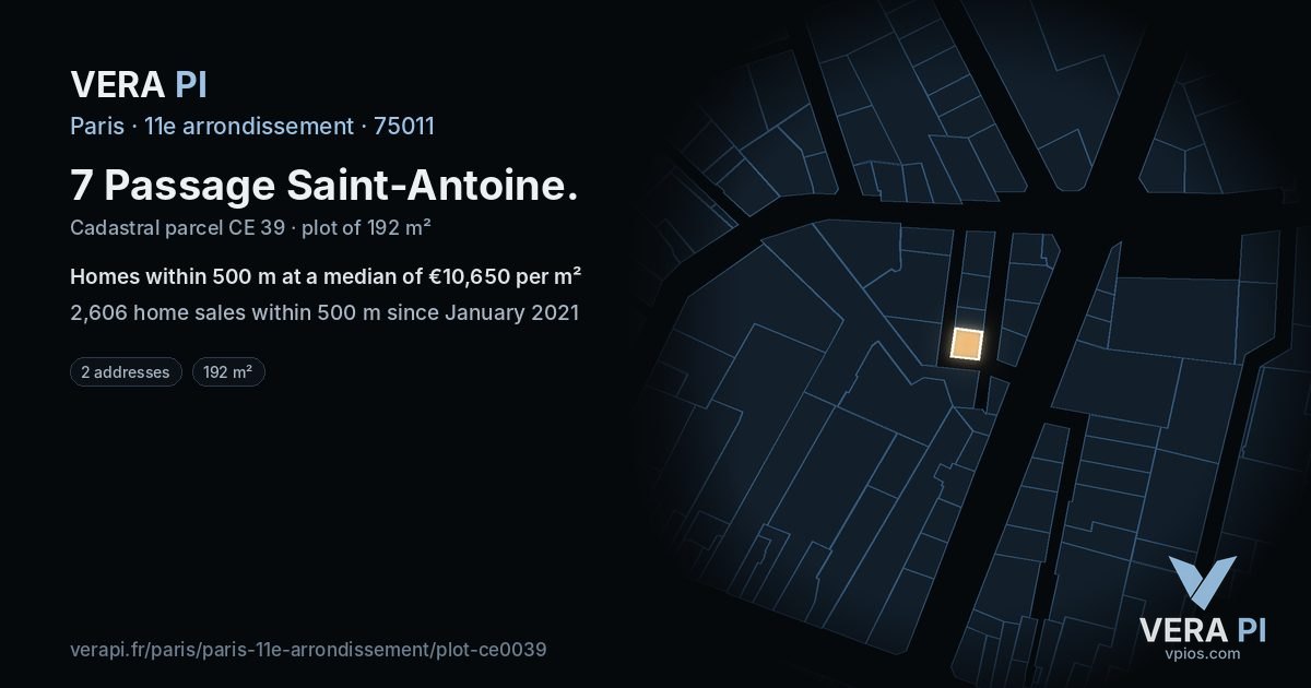 7 Passage Saint-Antoine, 11e arrondissement at night – the plot lit, the parcels around coloured by the prices near them