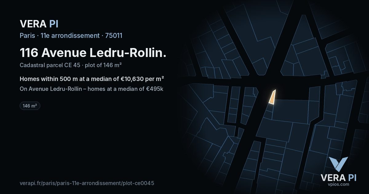 116 Avenue Ledru-Rollin, 11e arrondissement at night – the plot lit, the parcels around coloured by the prices near them