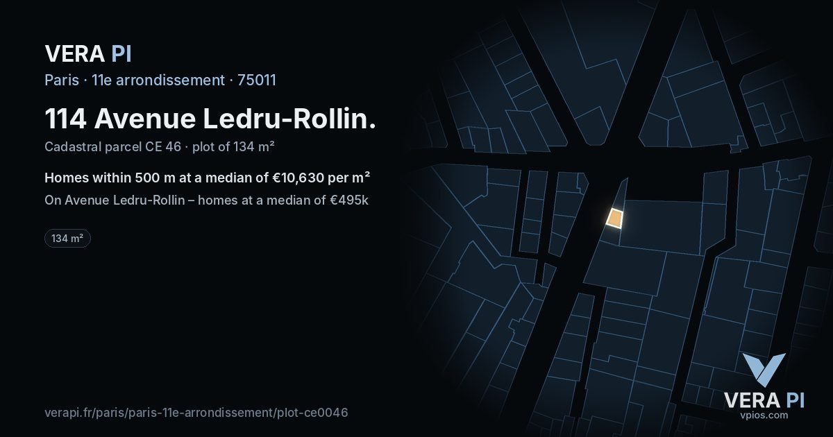 114 Avenue Ledru-Rollin, 11e arrondissement at night – the plot lit, the parcels around coloured by the prices near them