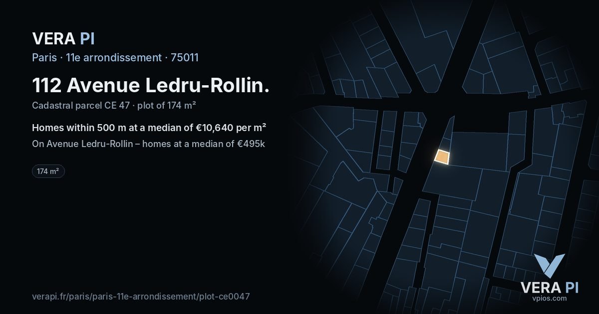 112 Avenue Ledru-Rollin, 11e arrondissement at night – the plot lit, the parcels around coloured by the prices near them
