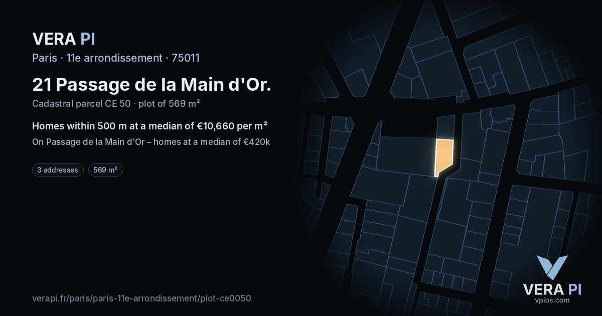 21 Passage de la Main d'Or, 11e arrondissement at night – the plot lit, the parcels around coloured by the prices near them