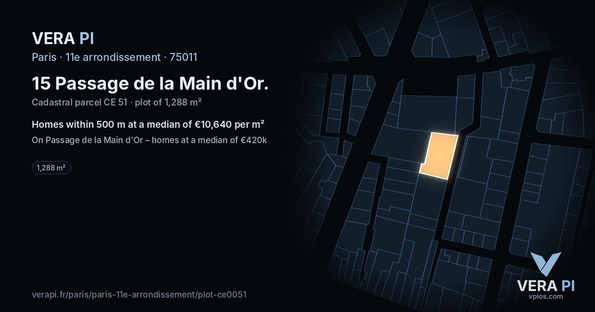 15 Passage de la Main d'Or, 11e arrondissement at night – the plot lit, the parcels around coloured by the prices near them