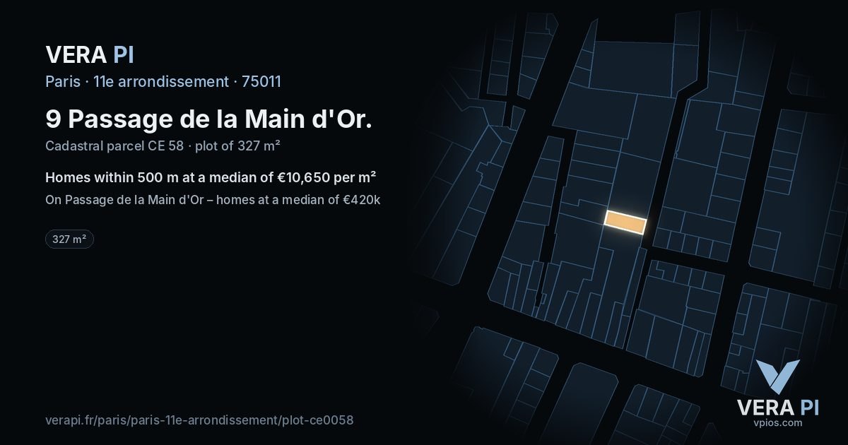 9 Passage de la Main d'Or, 11e arrondissement at night – the plot lit, the parcels around coloured by the prices near them
