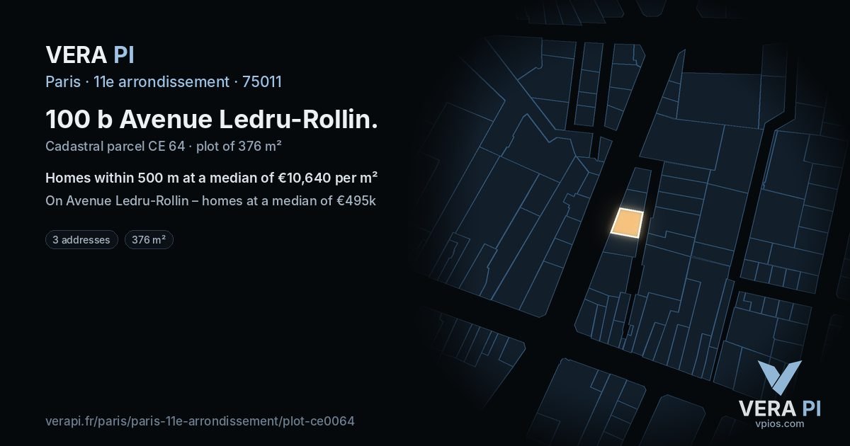 100 b Avenue Ledru-Rollin, 11e arrondissement at night – the plot lit, the parcels around coloured by the prices near them